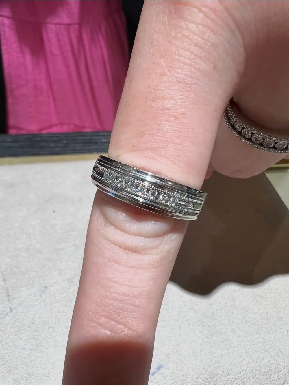 Classic White Gold Diamond Milgrain Men's Band